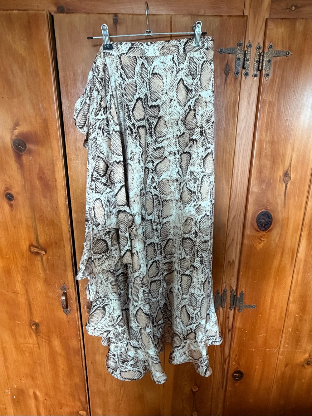 Snake Print Ruffle Maxi Skirt - Neutral Tones